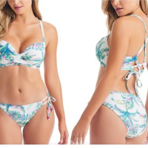 Jessica Simpson Jungle Cruise Twist Front Print D Cup Bikini Top Size XL D NEW - Picture 2 of 11